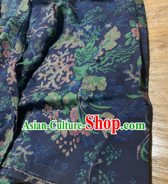 Chinese Classical Pattern Navy Silk Fabric Traditional Ancient Hanfu Dress Brocade Cloth Chinese Classical Pattern Navy Silk Fabric Traditional Ancient Hanfu Dress Brocade Cloth