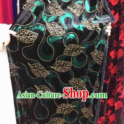 Traditional Chinese Classical Green Pattern Pleuche Fabric Ancient Cheongsam Dress Velvet Cloth