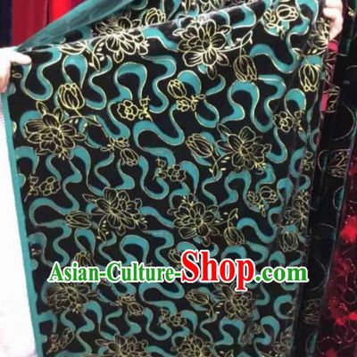 Traditional Chinese Classical Blue Pattern Pleuche Fabric Ancient Cheongsam Dress Velvet Cloth