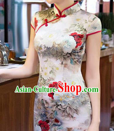 Traditional Chinese Classical Peony Pattern White Silk Fabric Ancient Hanfu Dress Brocade Cloth Traditional Chinese Classical Peony Pattern White Silk Fabric Ancient Hanfu Dress Brocade Cloth