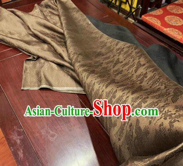 Chinese Classical Cranes Pattern Bronze Silk Fabric Traditional Ancient Hanfu Dress Brocade Cloth Chinese Classical Cranes Pattern Bronze Silk Fabric Traditional Ancient Hanfu Dress Brocade Cloth
