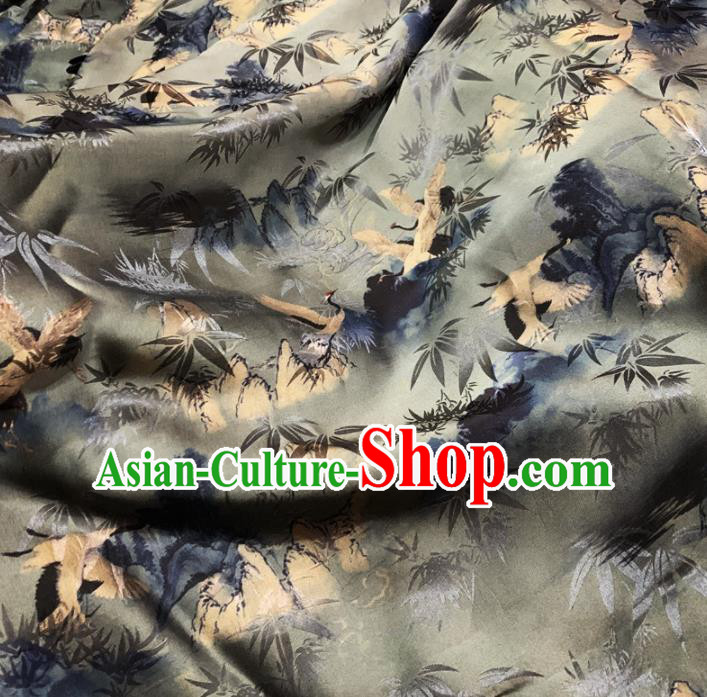 Chinese Classical Bamboo Leaf Pattern Grey Silk Fabric Traditional Ancient Hanfu Dress Brocade Cloth