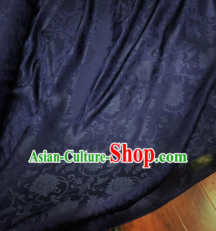 Chinese Classical Lotus Pattern Navy Blue Silk Fabric Traditional Ancient Hanfu Dress Brocade Cloth Chinese Classical Lotus Pattern Navy Blue Silk Fabric Traditional Ancient Hanfu Dress Brocade Cloth