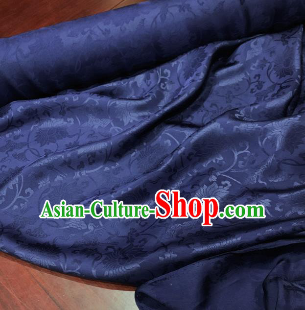 Chinese Classical Lotus Pattern Navy Blue Silk Fabric Traditional Ancient Hanfu Dress Brocade Cloth Chinese Classical Lotus Pattern Navy Blue Silk Fabric Traditional Ancient Hanfu Dress Brocade Cloth