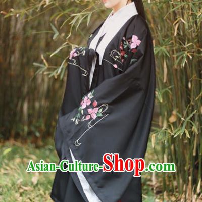 Traditional Chinese Ming Dynasty Royal Infanta Replica Costumes Ancient Court Princess Black Hanfu Dress for Women