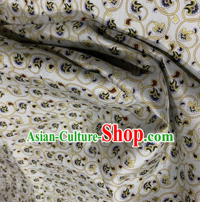 Chinese Classical Flowers Pattern White Silk Fabric Traditional Ancient Hanfu Dress Brocade Cloth