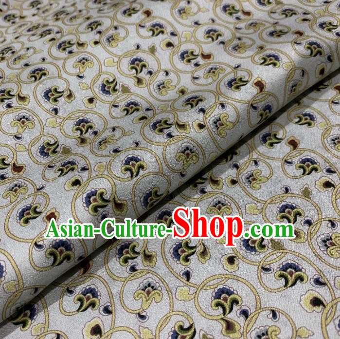 Chinese Classical Flowers Pattern White Silk Fabric Traditional Ancient Hanfu Dress Brocade Cloth
