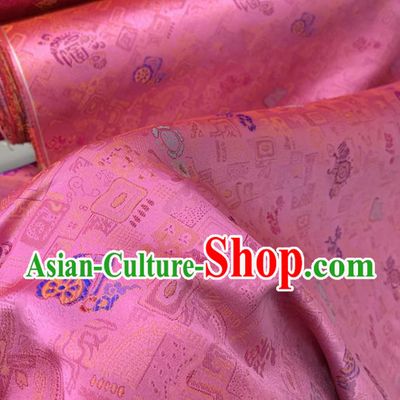 Chinese Classical Pattern Pink Silk Fabric Traditional Ancient Hanfu Dress Brocade Cloth