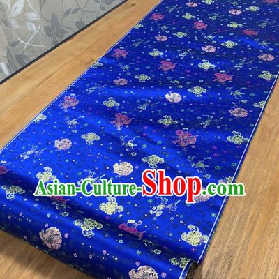 Chinese Classical Lotus Pattern Royalblue Silk Fabric Traditional Ancient Hanfu Dress Brocade Cloth