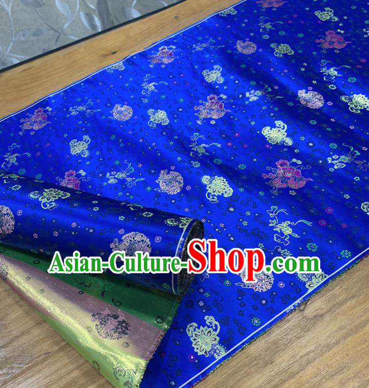 Chinese Classical Lotus Pattern Royalblue Silk Fabric Traditional Ancient Hanfu Dress Brocade Cloth