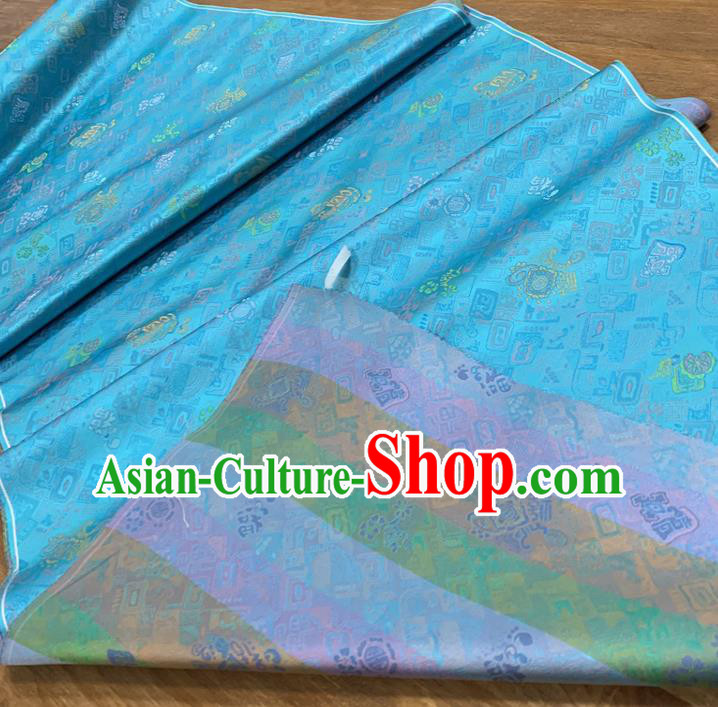 Chinese Classical Lotus Pattern Blue Silk Fabric Traditional Ancient Hanfu Dress Brocade Cloth Chinese Classical Lotus Pattern Blue Silk Fabric Traditional Ancient Hanfu Dress Brocade Cloth
