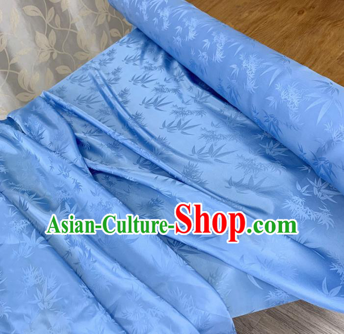 Chinese Classical Bamboo Leaf Pattern Blue Silk Fabric Traditional Ancient Hanfu Dress Brocade Cloth Chinese Classical Bamboo Leaf Pattern Blue Silk Fabric Traditional Ancient Hanfu Dress Brocade Cloth