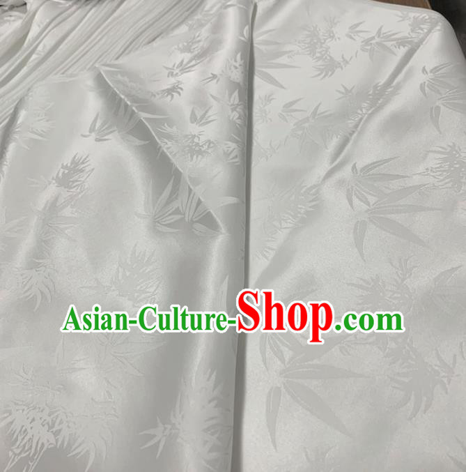Chinese Classical Bamboo Leaf Pattern White Silk Fabric Traditional Ancient Hanfu Dress Brocade Cloth Chinese Classical Bamboo Leaf Pattern White Silk Fabric Traditional Ancient Hanfu Dress Brocade Cloth