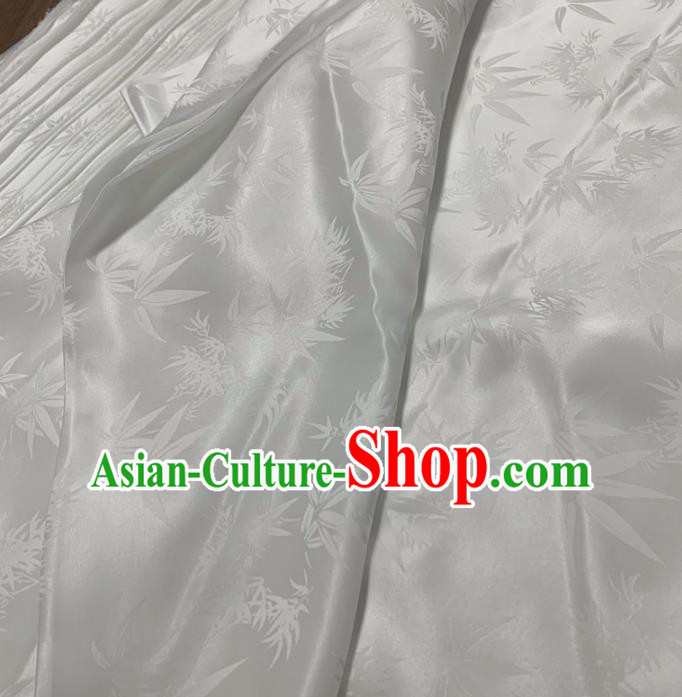 Chinese Classical Bamboo Leaf Pattern White Silk Fabric Traditional Ancient Hanfu Dress Brocade Cloth Chinese Classical Bamboo Leaf Pattern White Silk Fabric Traditional Ancient Hanfu Dress Brocade Cloth