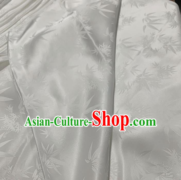 Chinese Classical Bamboo Leaf Pattern White Silk Fabric Traditional Ancient Hanfu Dress Brocade Cloth Chinese Classical Bamboo Leaf Pattern White Silk Fabric Traditional Ancient Hanfu Dress Brocade Cloth
