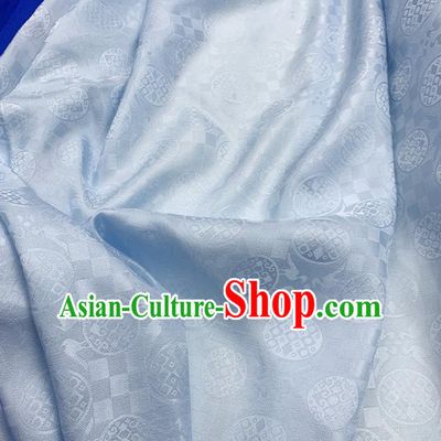 Chinese Classical Round Pattern Light Blue Silk Fabric Traditional Ancient Hanfu Dress Brocade Cloth