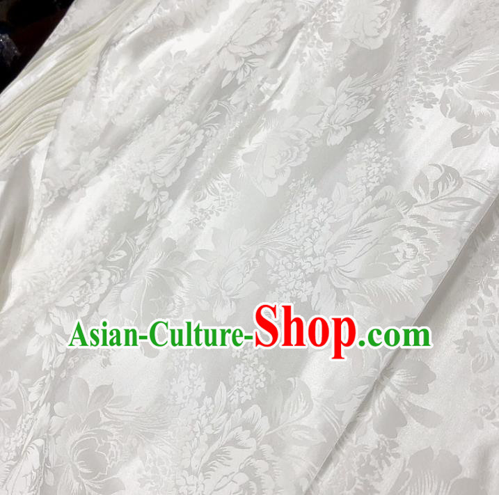 Chinese Classical Peony Pattern White Silk Fabric Traditional Ancient Hanfu Dress Brocade Cloth Chinese Classical Peony Pattern White Silk Fabric Traditional Ancient Hanfu Dress Brocade Cloth