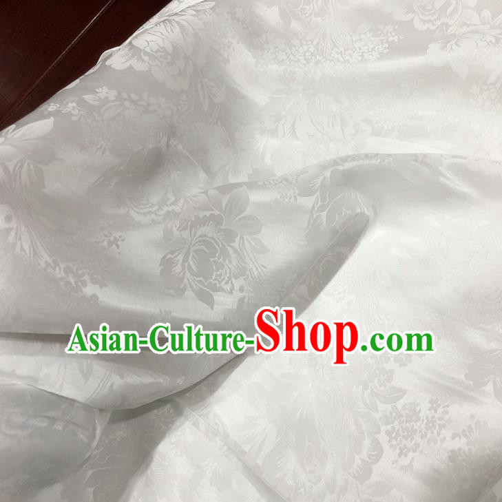 Chinese Classical Peony Pattern White Silk Fabric Traditional Ancient Hanfu Dress Brocade Cloth Chinese Classical Peony Pattern White Silk Fabric Traditional Ancient Hanfu Dress Brocade Cloth