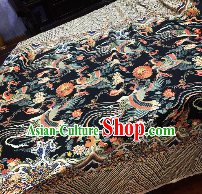 Chinese Classical Phoenix Lotus Pattern Black Silk Fabric Traditional Ancient Hanfu Dress Brocade Cloth Chinese Classical Phoenix Lotus Pattern Black Silk Fabric Traditional Ancient Hanfu Dress Brocade Cloth