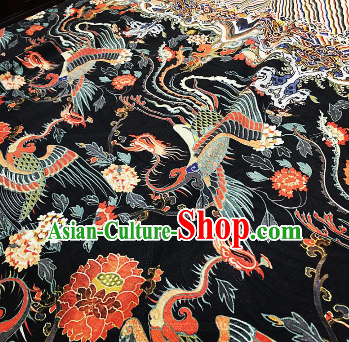 Chinese Classical Phoenix Lotus Pattern Black Silk Fabric Traditional Ancient Hanfu Dress Brocade Cloth Chinese Classical Phoenix Lotus Pattern Black Silk Fabric Traditional Ancient Hanfu Dress Brocade Cloth
