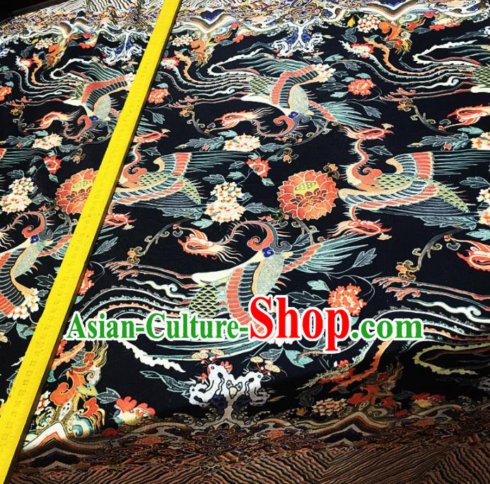Chinese Classical Phoenix Lotus Pattern Black Silk Fabric Traditional Ancient Hanfu Dress Brocade Cloth Chinese Classical Phoenix Lotus Pattern Black Silk Fabric Traditional Ancient Hanfu Dress Brocade Cloth