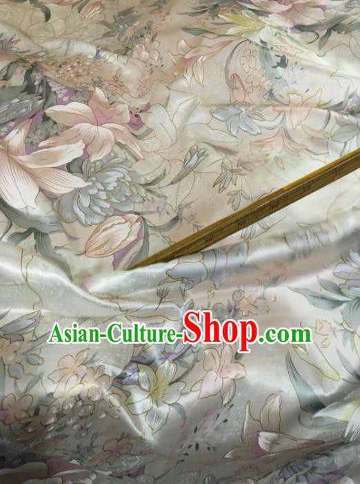 Chinese Classical Lily Flowers Pattern Silk Fabric Traditional Ancient Hanfu Dress Brocade Cloth Chinese Classical Lily Flowers Pattern Silk Fabric Traditional Ancient Hanfu Dress Brocade Cloth
