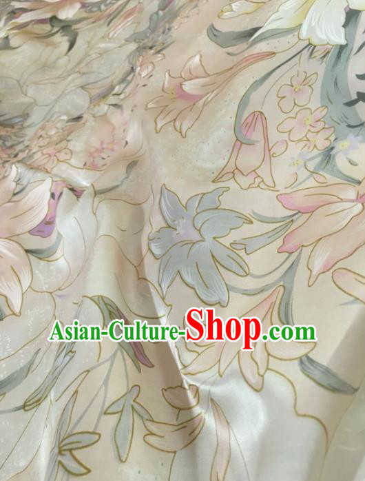 Chinese Classical Lily Flowers Pattern Silk Fabric Traditional Ancient Hanfu Dress Brocade Cloth Chinese Classical Lily Flowers Pattern Silk Fabric Traditional Ancient Hanfu Dress Brocade Cloth
