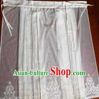 Traditional Chinese Ming Dynasty Replica Costumes Ancient Palace Princess White Silk Skirt for Women