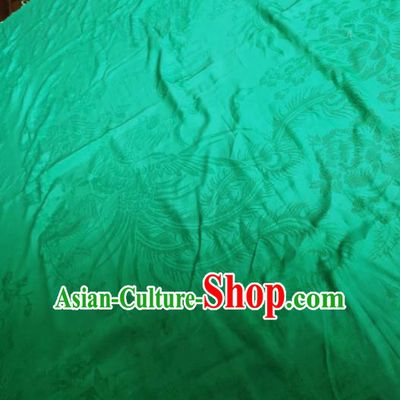 Chinese Classical Phoenix Peony Pattern Green Silk Fabric Traditional Ancient Hanfu Dress Brocade Cloth