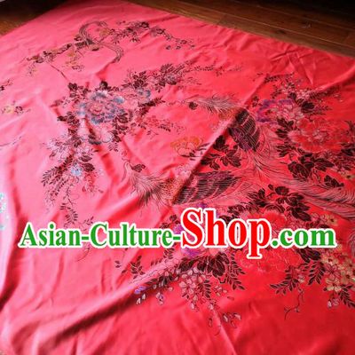 Chinese Classical Phoenix Peony Pattern Red Silk Fabric Traditional Ancient Hanfu Dress Brocade Cloth