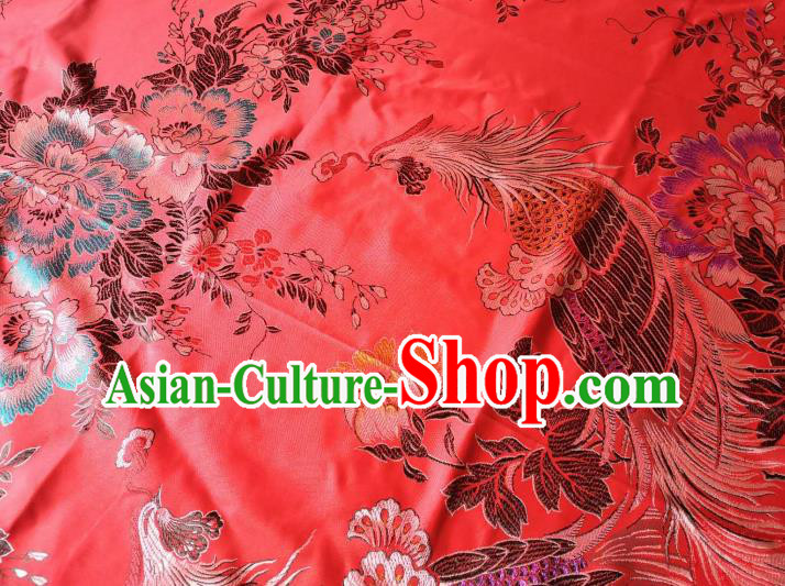 Chinese Classical Phoenix Peony Pattern Red Silk Fabric Traditional Ancient Hanfu Dress Brocade Cloth Chinese Classical Phoenix Peony Pattern Red Silk Fabric Traditional Ancient Hanfu Dress Brocade Cloth