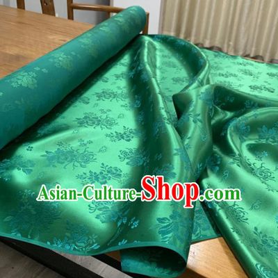 Chinese Classical Chrysanthemum Pattern Green Silk Fabric Traditional Ancient Hanfu Dress Brocade Cloth
