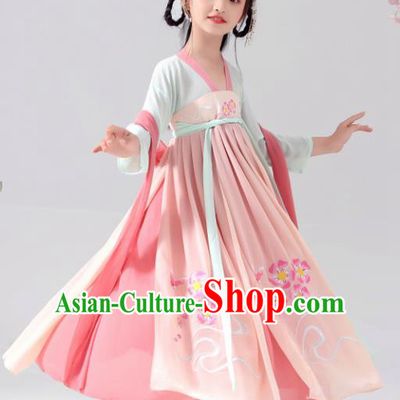 Chinese Traditional Tang Dynasty Girls Pink Hanfu Dress Ancient Princess Costume for Kids