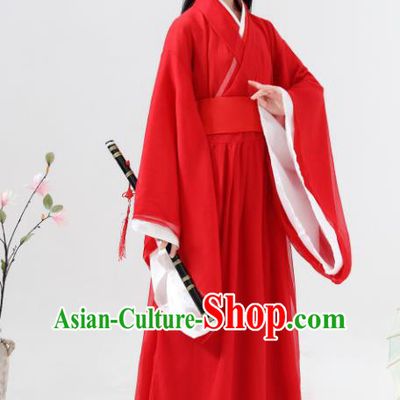Chinese Traditional Jin Dynasty Girls Swordsman Red Hanfu Dress Ancient Princess Costume for Kids