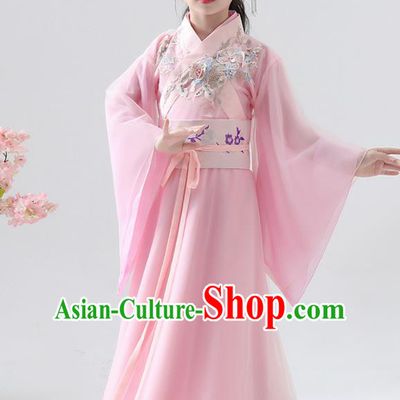 Chinese Traditional Jin Dynasty Girls Pink Hanfu Dress Ancient Peri Princess Costume for Kids