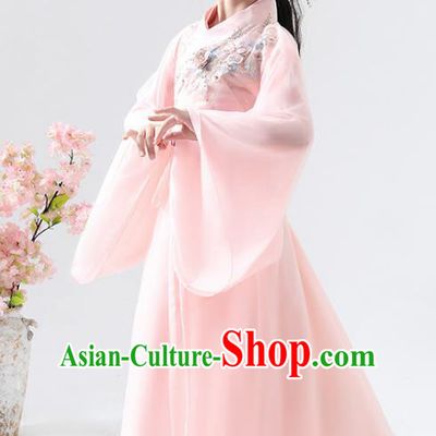 Chinese Traditional Jin Dynasty Girls Light Pink Hanfu Dress Ancient Peri Princess Costume for Kids