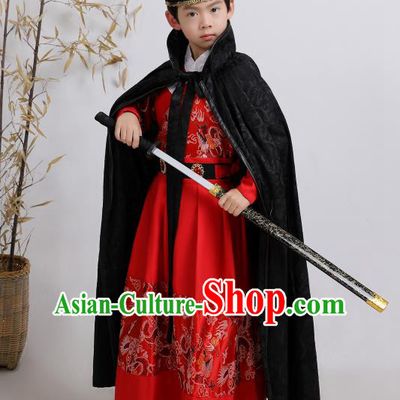 Chinese Traditional Ming Dynasty Imperial Guards Red Hanfu Clothing Ancient Boys Swordsman Costume for Kids