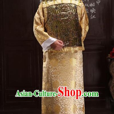 Chinese Traditional Qing Dynasty Royal Prince Golden Hanfu Clothing Ancient Manchu Nobility Childe Costume for Men