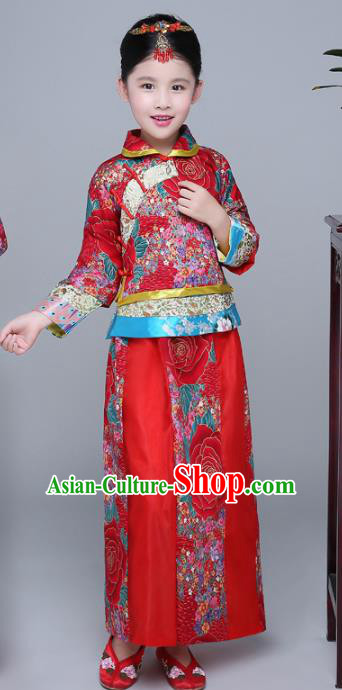 Chinese Traditional Qing Dynasty Girls Wedding Dress Ancient Court Princess Costume for Kids Chinese Traditional Qing Dynasty Girls Wedding Dress Ancient Court Princess Costume for Kids