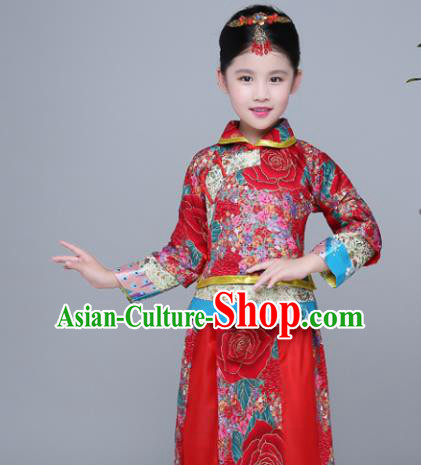 Chinese Traditional Qing Dynasty Girls Wedding Dress Ancient Court Princess Costume for Kids Chinese Traditional Qing Dynasty Girls Wedding Dress Ancient Court Princess Costume for Kids