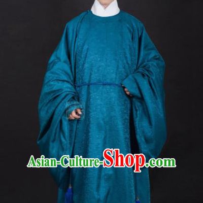 Chinese Traditional Ming Dynasty Minister Hanfu Blue Robe Ancient Officer Costume for Men