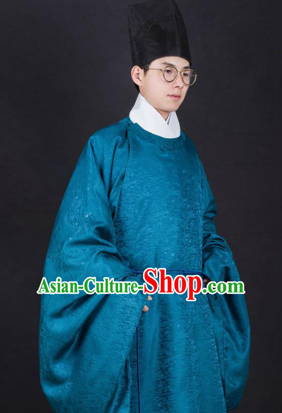 Chinese Traditional Ming Dynasty Minister Hanfu Blue Robe Ancient Officer Costume for Men Chinese Traditional Ming Dynasty Minister Hanfu Blue Robe Ancient Officer Costume for Men