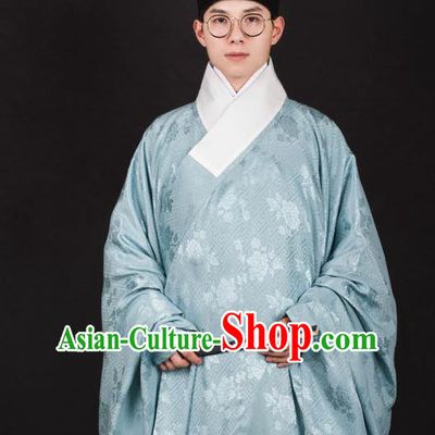 Chinese Traditional Ming Dynasty Taoist Priest Hanfu Green Robe Ancient Scholar Costume for Men
