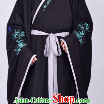 Chinese Traditional Ming Dynasty Taoist Priest Hanfu Black Robe Ancient Scholar Costume for Men