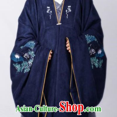 Chinese Traditional Ming Dynasty Scholar Hanfu Royalblue Cloak Ancient Taoist Priest Costume for Men