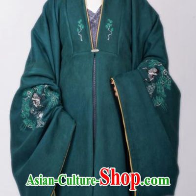 Chinese Traditional Ming Dynasty Scholar Hanfu Green Cloak Ancient Taoist Priest Costume for Men