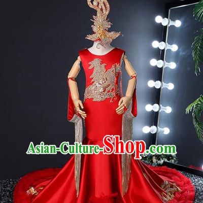 Top Grade Children Day Dance Performance Red Dress Kindergarten Girl Stage Show Costume for Kids