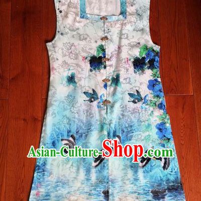 Traditional Chinese Ming Dynasty Replica Costumes Ancient Palace Princess Blue Silk Vest for Women