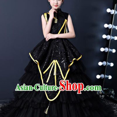 Top Grade Children Day Dance Performance Black Veil Full Dress Kindergarten Girl Stage Show Costume for Kids