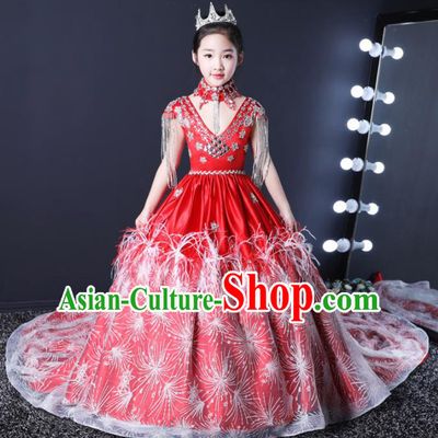 Top Grade Children Day Dance Performance Red Dress Kindergarten Girl Stage Show Costume for Kids